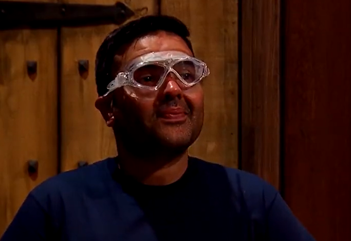 I'm A Celebrity Naughty Boy prepared to take on the trial with his safety goggles on