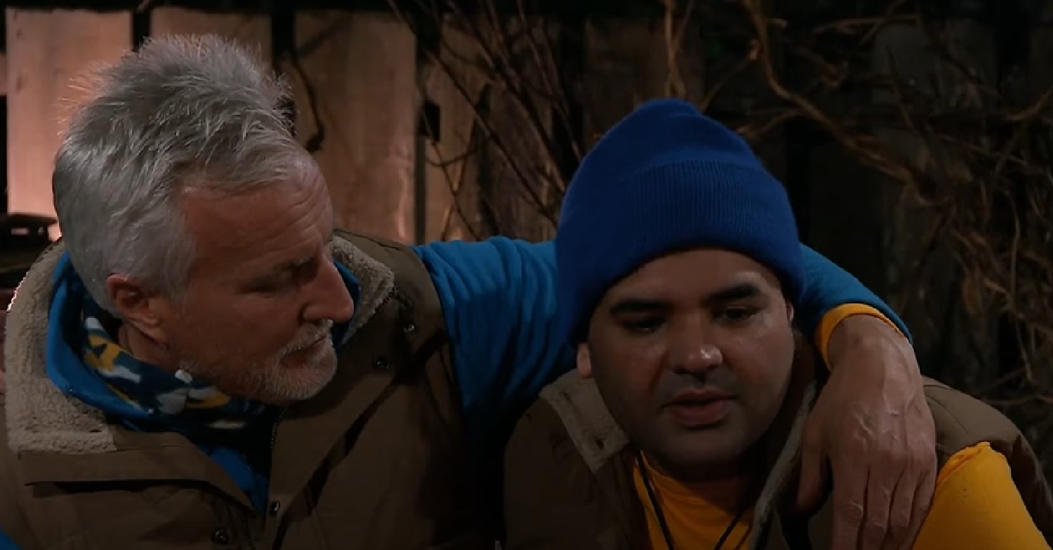 Naughty Boy hugged by David Ginola on I'm A Celebrity