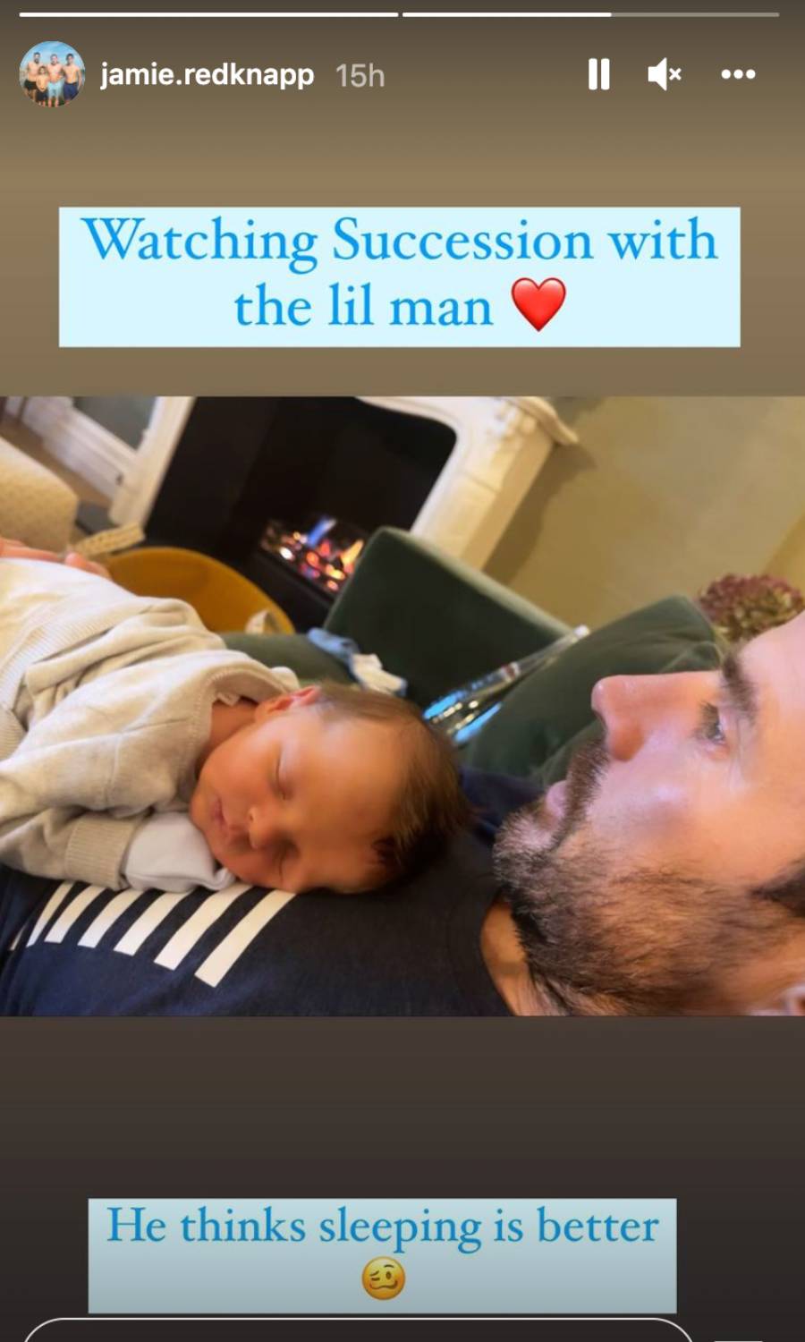 Jamie Redknapp lets baby Raphael doze on his chest