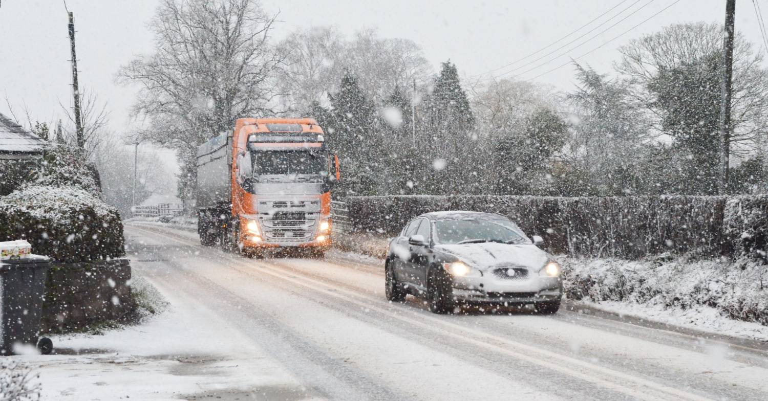 Snow and bad weather forecast and will likely disrupt road traffic and cause hazardous driving conditions in the UK