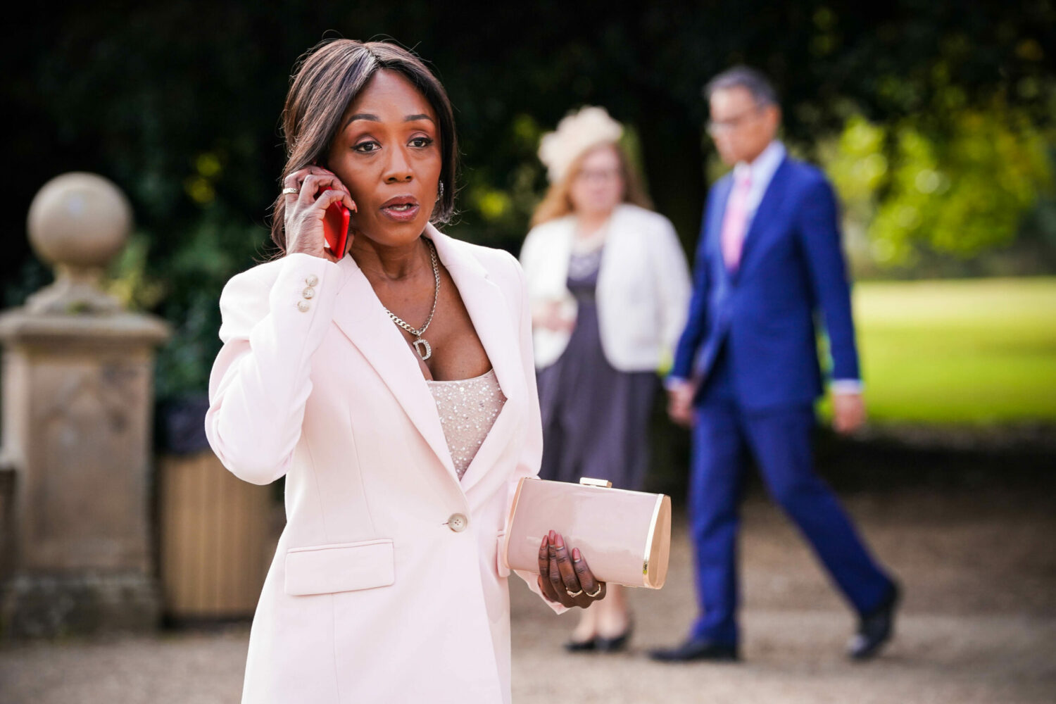 EastEnders Dec 25 Denise on the phone as she waits for Jack at their wedding