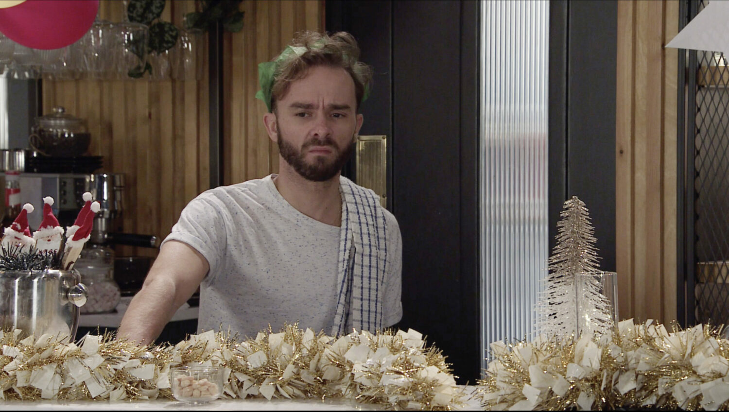 David looking grumpy on Coronation Street