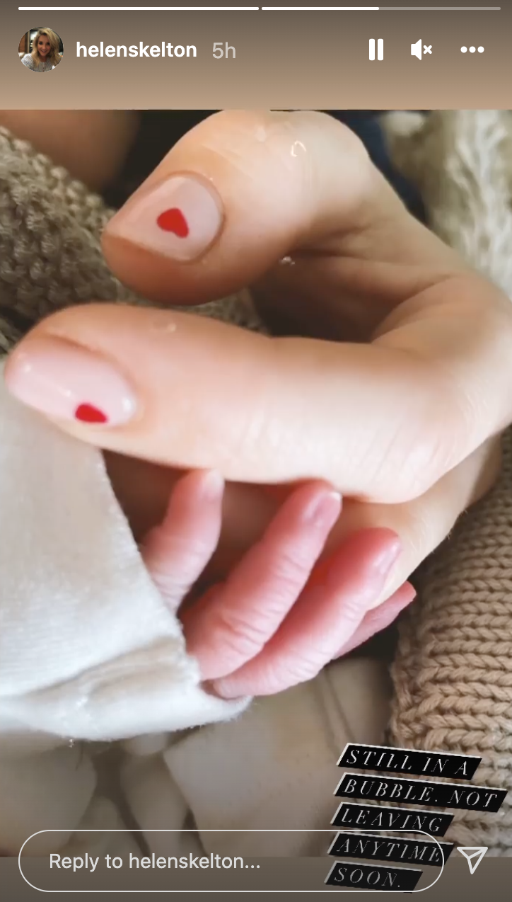 Helen Skelton with her newborn baby