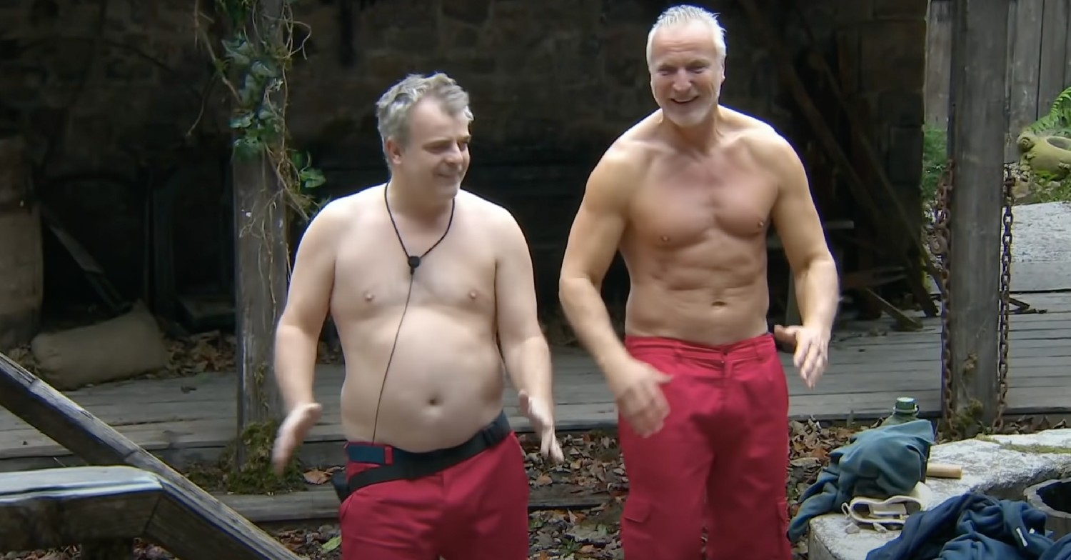 david ginola and simon gregson go full monty on i'm a celebrity