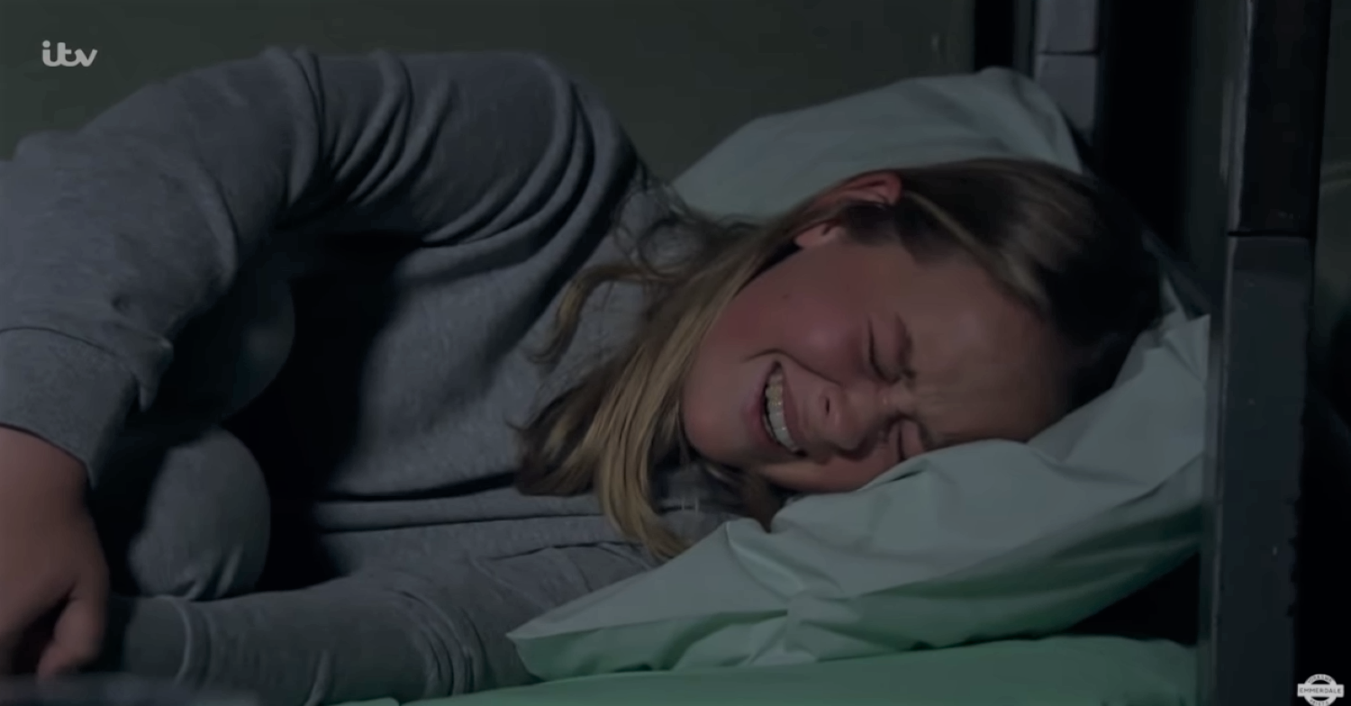 Emmerdale Liv is distraught after she is abandoned by Aaron and Chas in prison