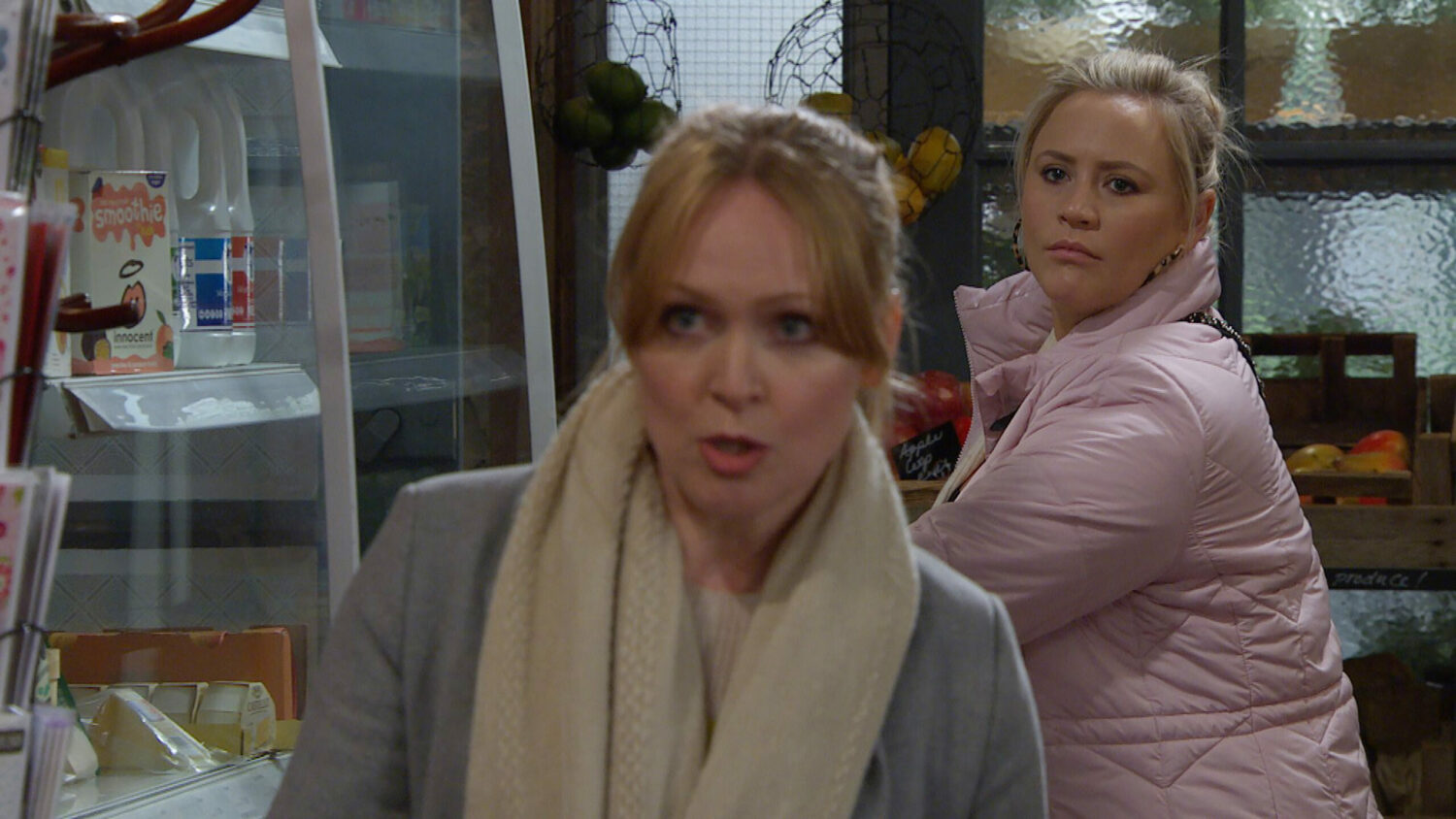 Emmerdale Wed 5 Jan Vanessa tells Charity that she stopped Nate seeing Tracy and Frankie and Tracy overhears