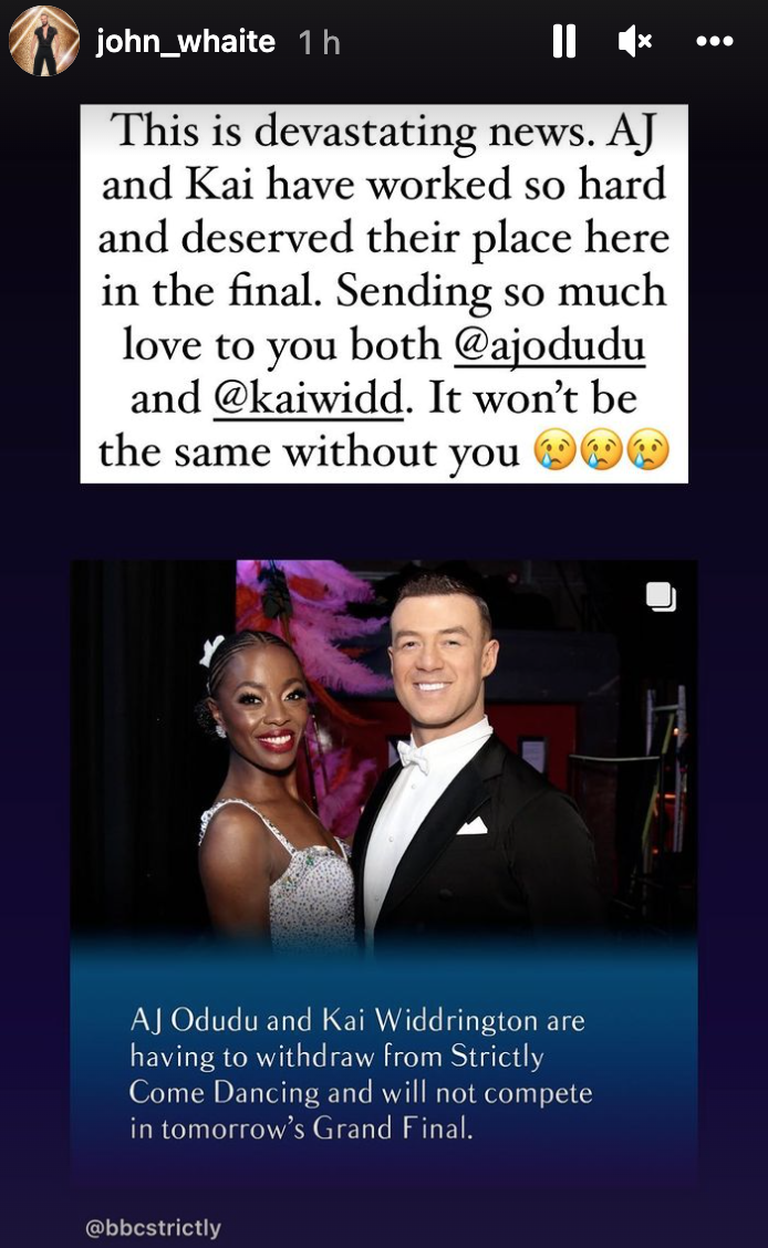 Strictly star John Whaite breaks his silence on AJ's withdrawl from the final 