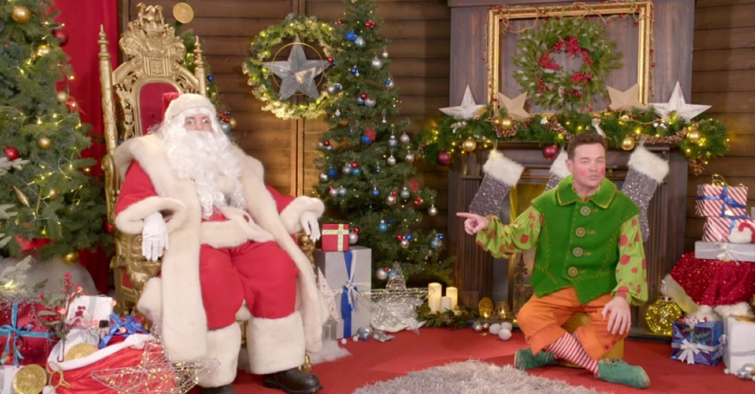 the chase star Jenny ryan as santa with stephen mulhern