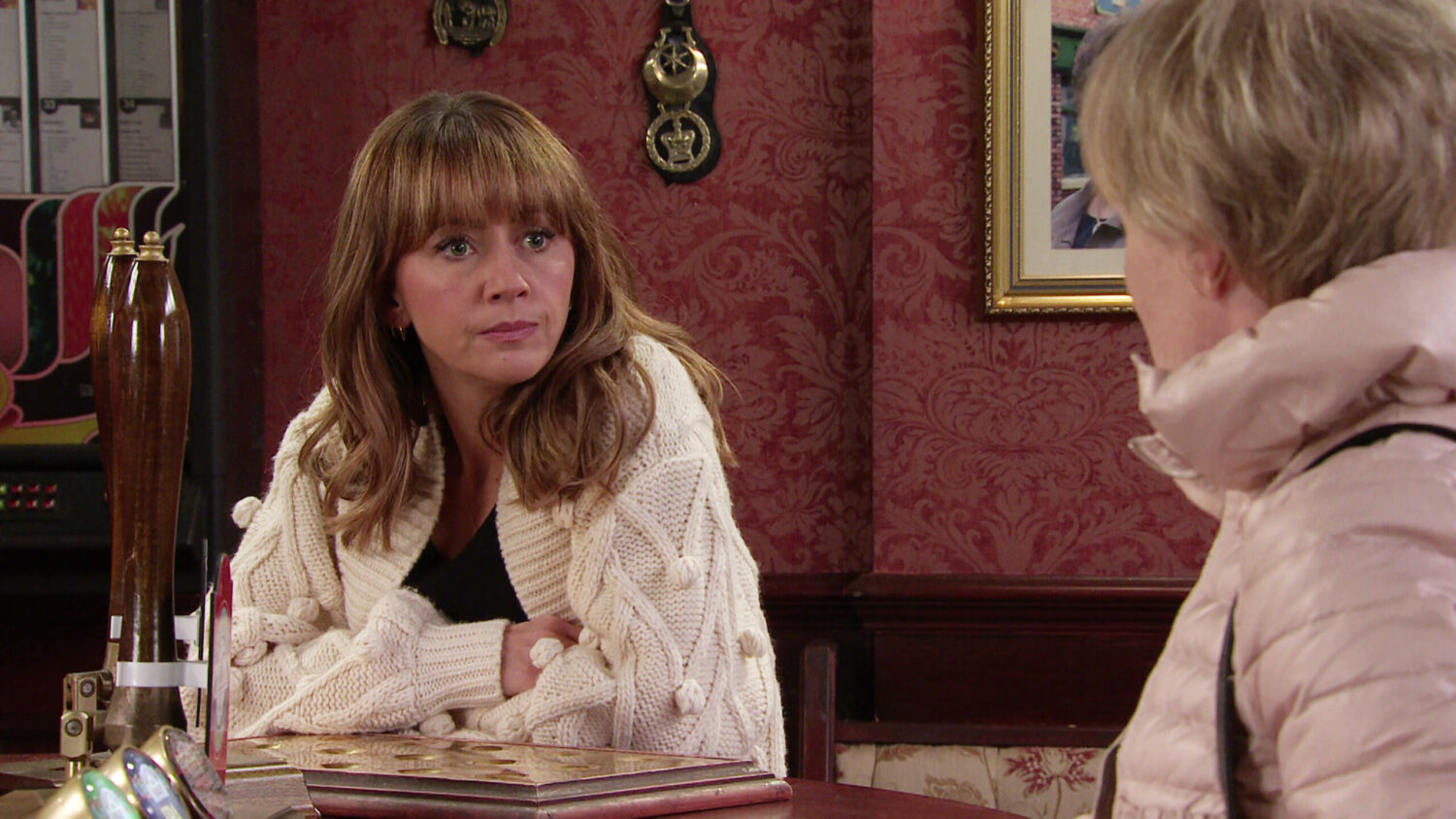 In the Rovers in Coronation Street Maria looks furious with Sally