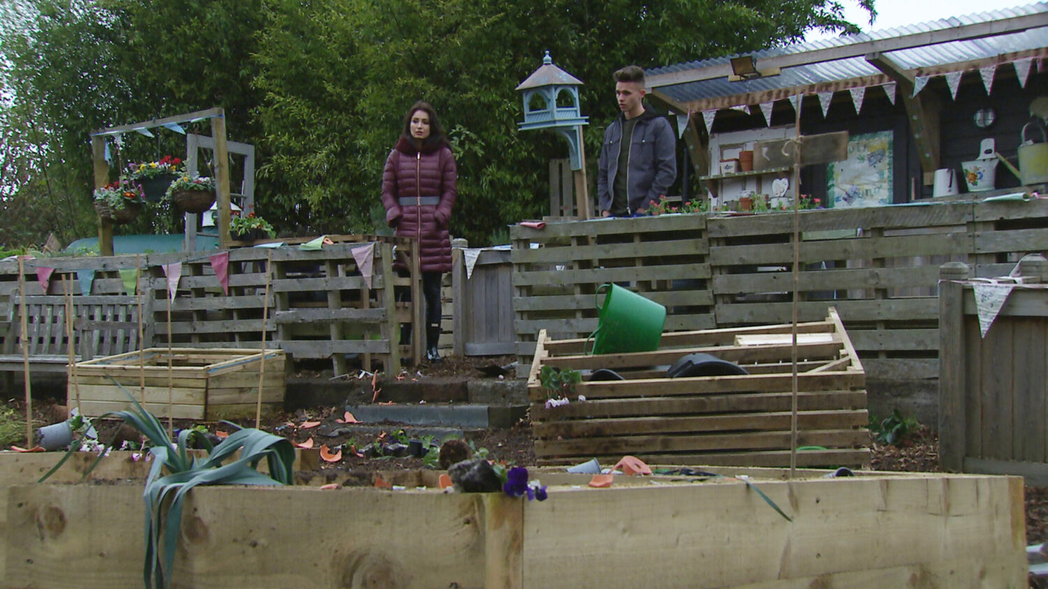 Emmerdale Mon 17 Jan Leyla and Jacob look at the allotment damage but don't see the trinket box