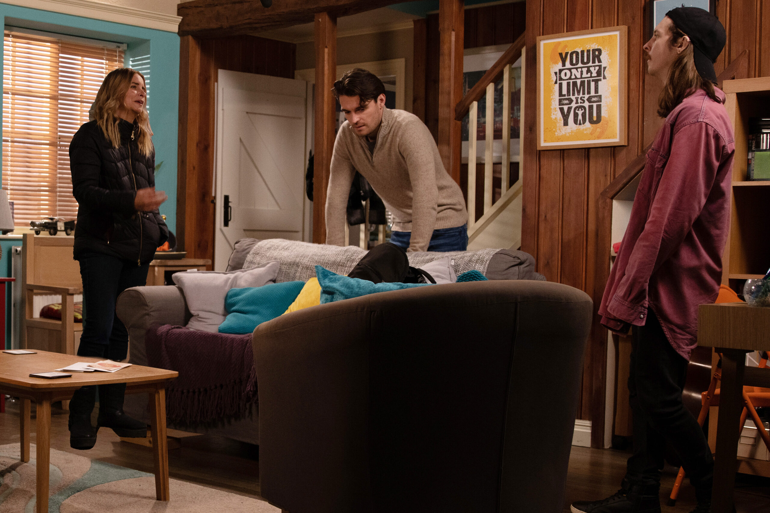 Emmerdale Tue 25 Jan Mack blurts out Irene has died to Charity