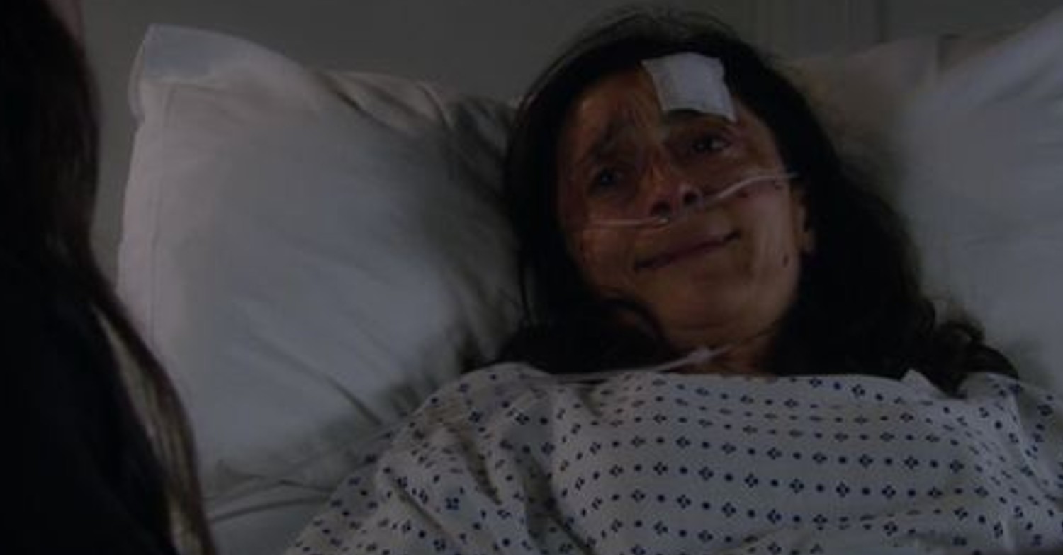 Emmerdale spoilers: Manpreet Sharma is terrified after waking up to see Meena in her room in Emmerdale (Credit: ITV)