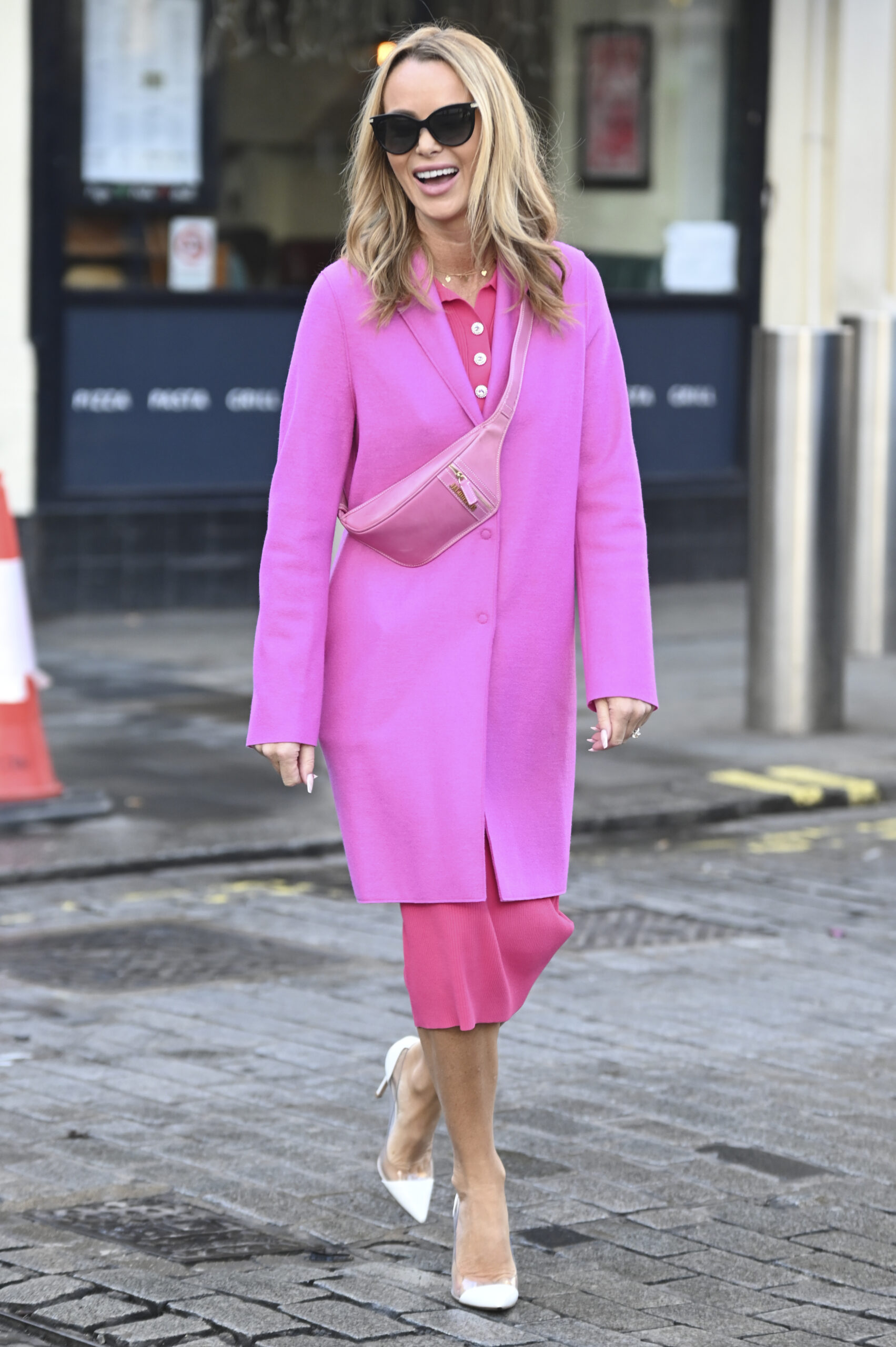 Amanda Holden wears all pink to Heart FM studios