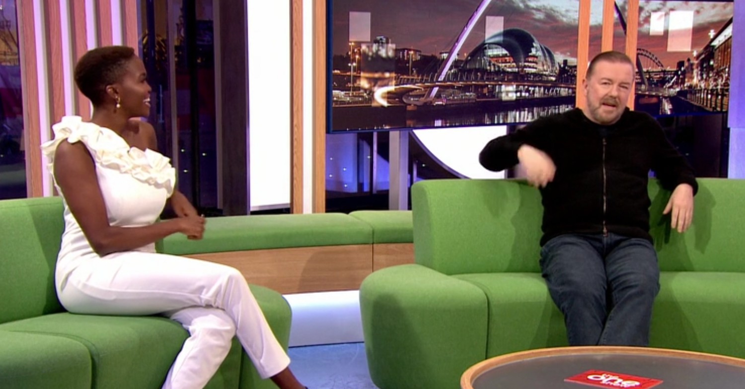 Dancing On Ice judge Oti Mabuse and Ricky Gervais on The One Show