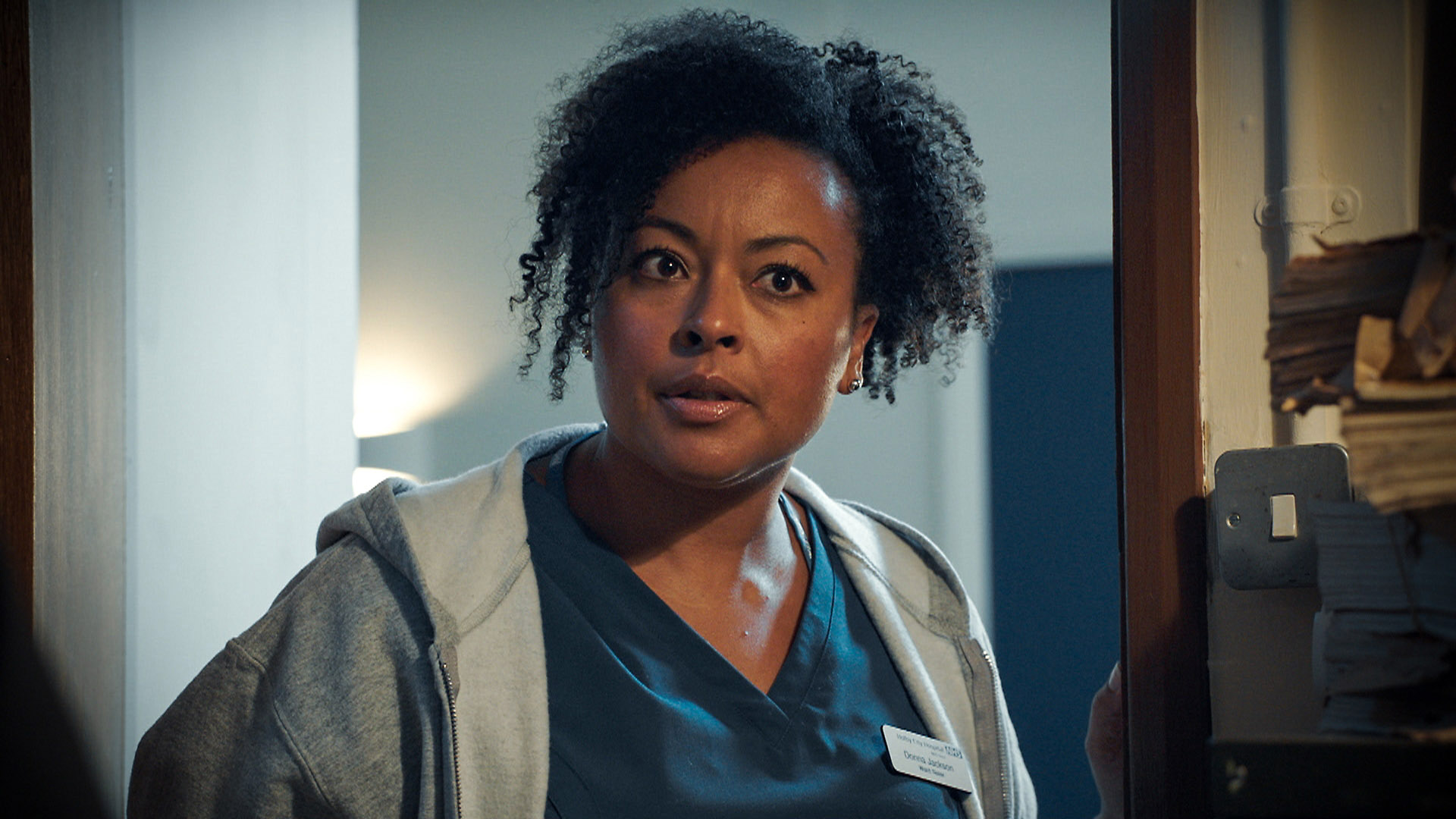 Holby City Donna Jackson looks annoyed