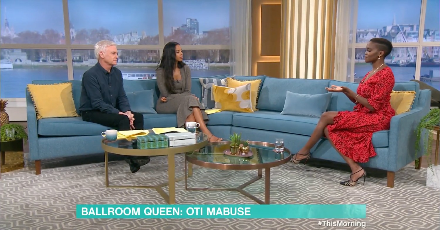 oti mabuse on this morning with phillip schofield and rochelle humes