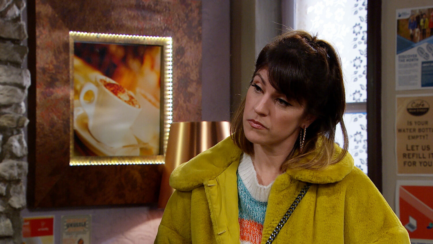 Emmerdale Kerry doesn't look impressed by something Al has said