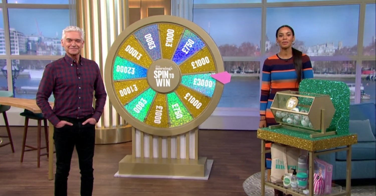 phillip schofield, rochelle humes, this morning spin to win