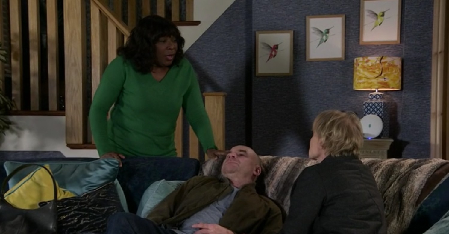 Tim collapsed on Aggie's sofa as Sally confronted him about his lies (Credit: ITV)