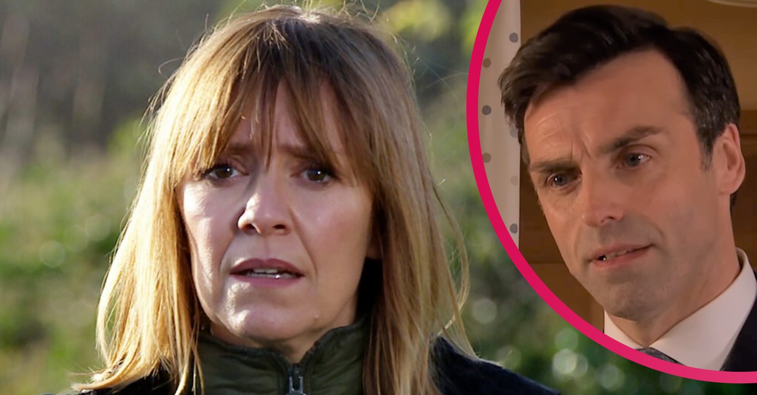 Emmerdale Rhona looks shocked Pierce is angry comp