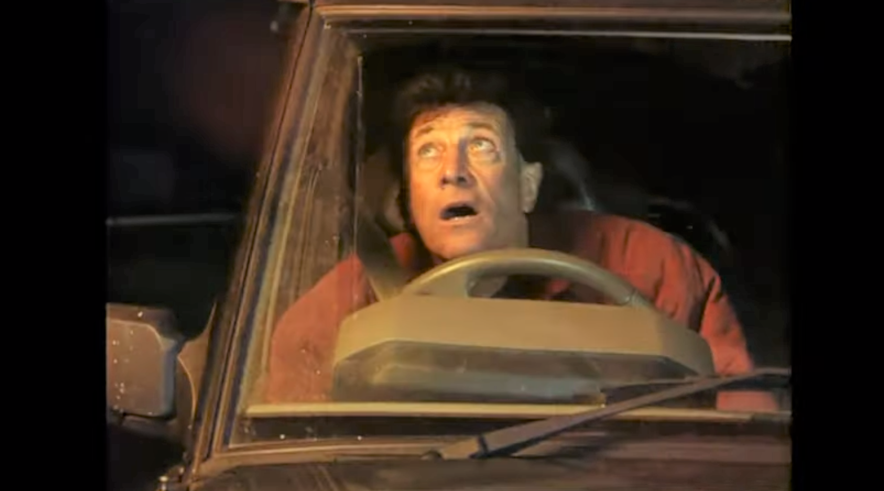 Frank Tate Emmerdale plane crash watches it come down from his car