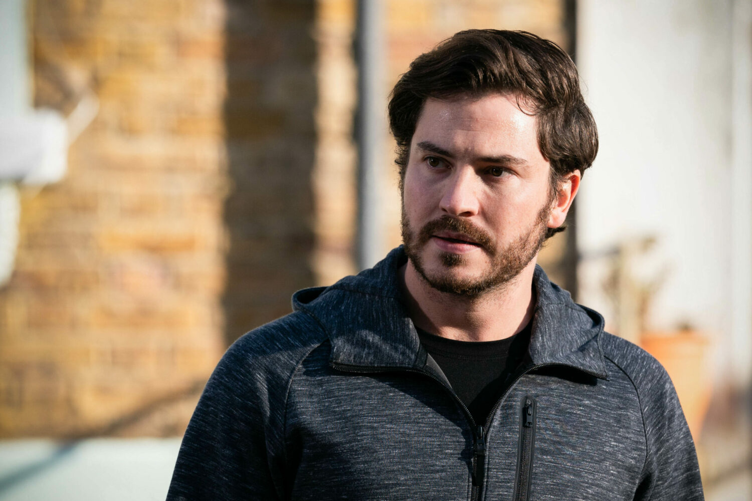 EastEnders Feb 7 Gray panics when he sees a cordoned off Argee Bhajee following the gas explosion.