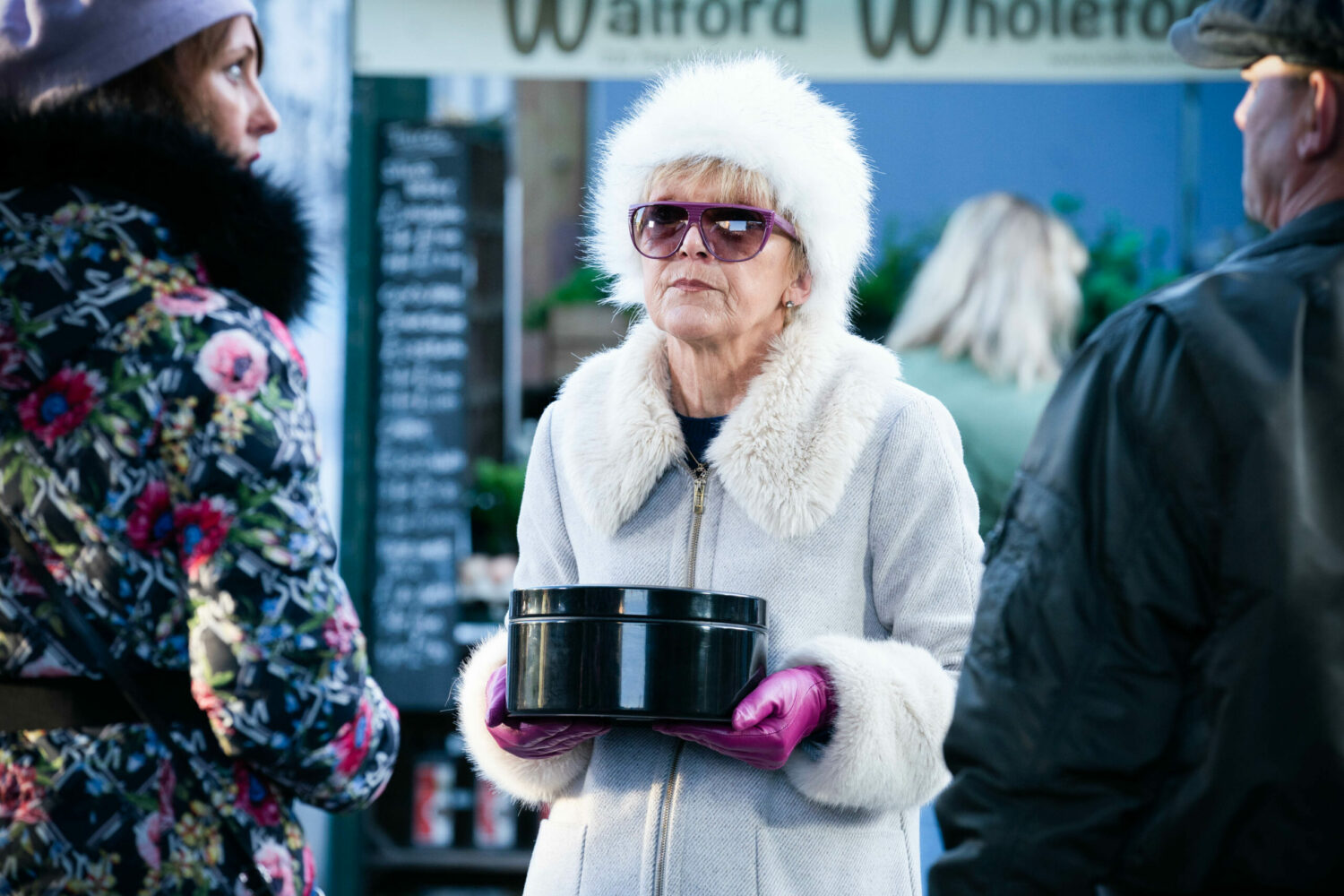 EastEnders Feb 7 Jean interrupts and offers Honey a cake in return for Stacey getting a good spot on the market.