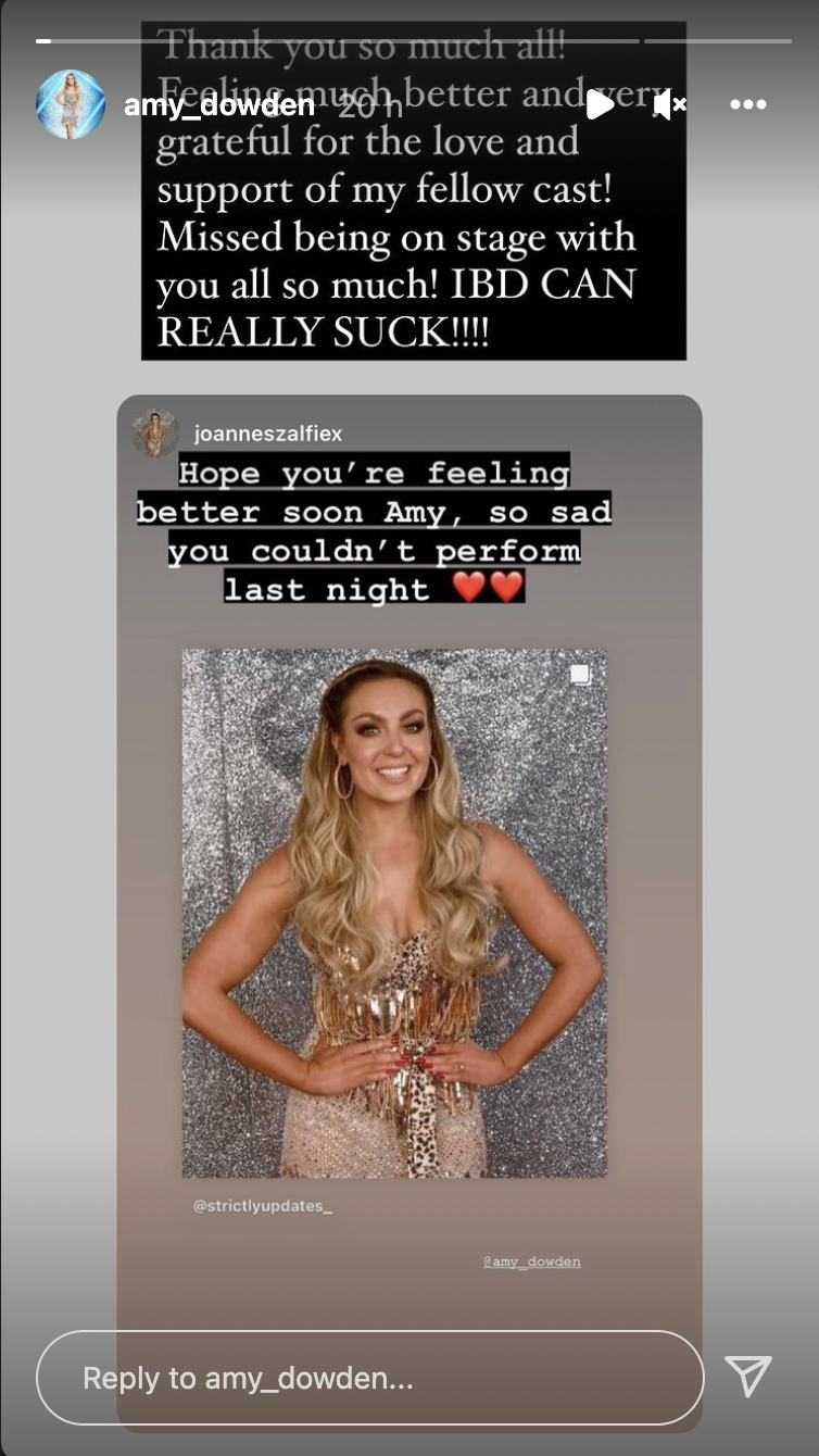 amy dowden misses strictly tour instagram