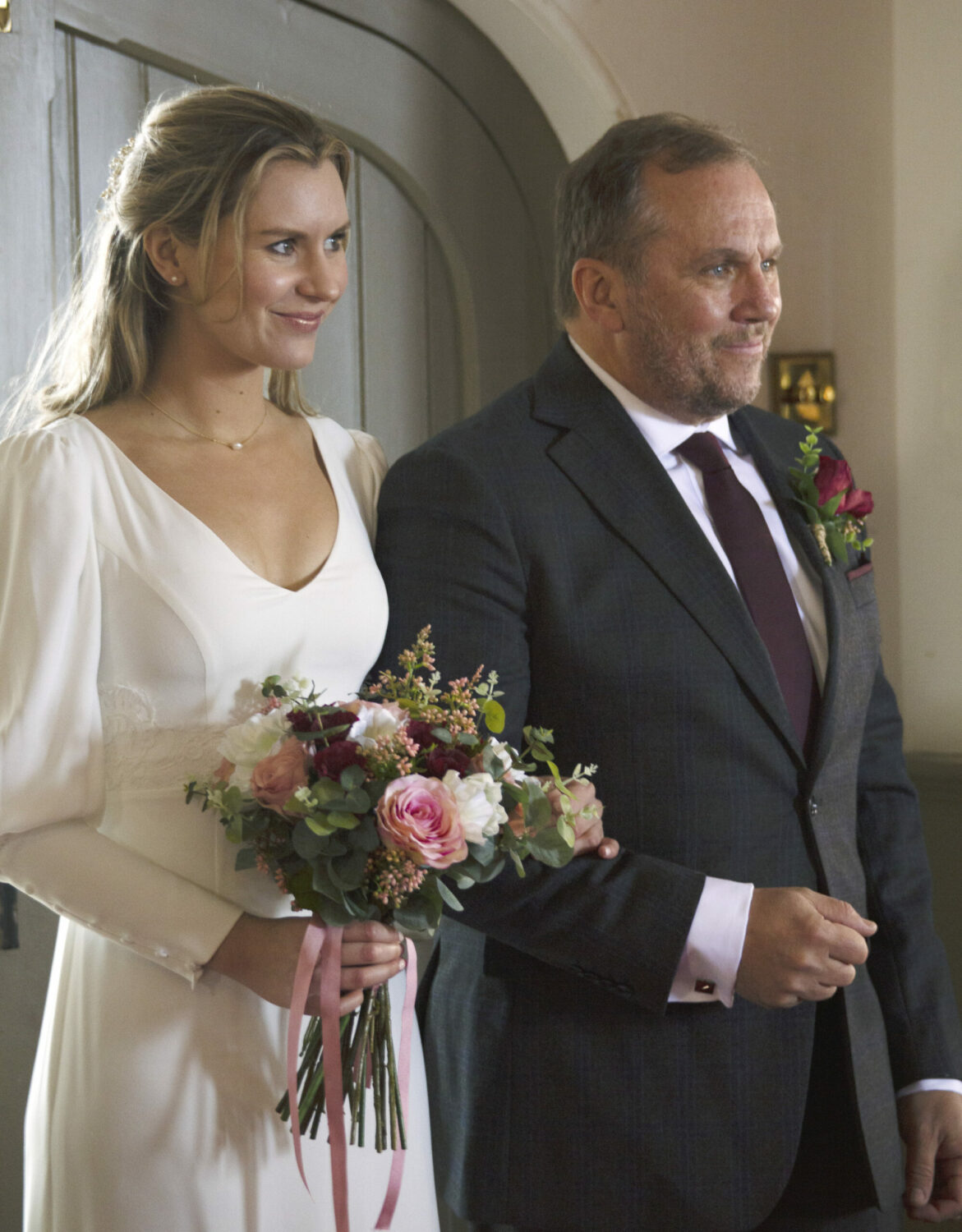 Emmerdale 14 Feb Dawn smiles as Will walks her down the aisle