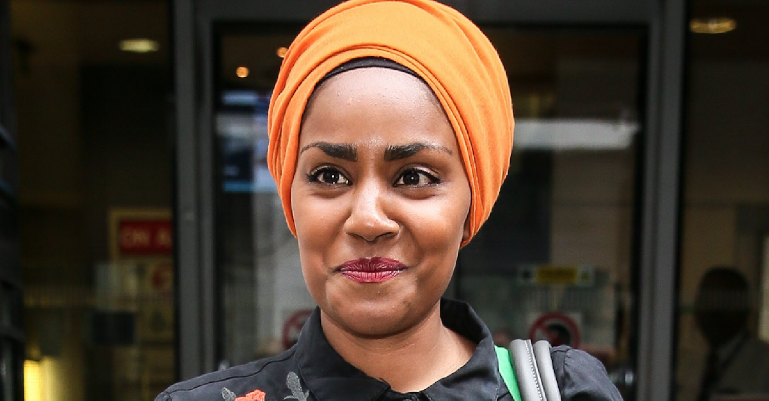 Nadiya Hussain smiles as she leaves on interview at the BBC