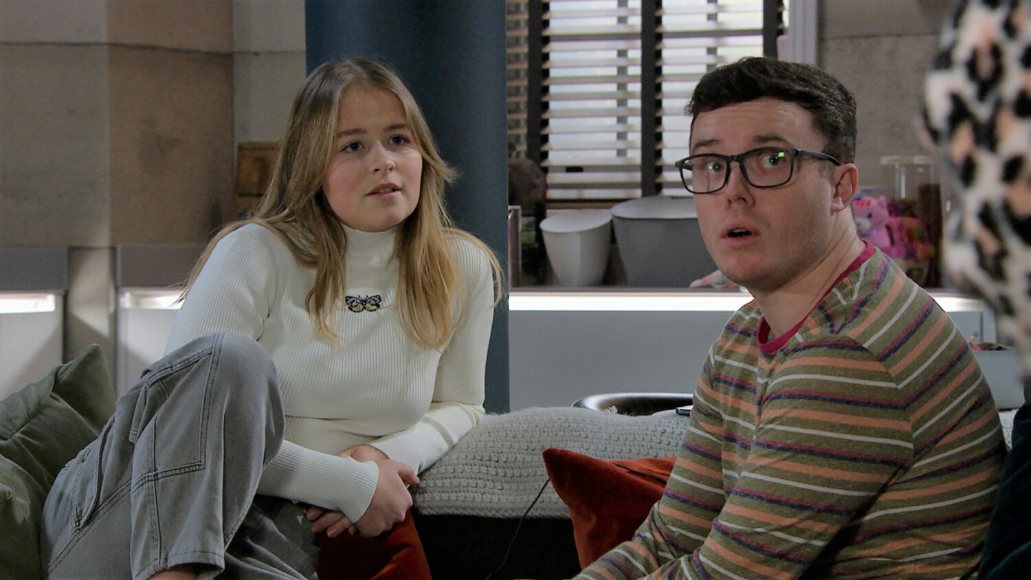 Emmerdale Liv and Vinny excitedly discuss their elopement