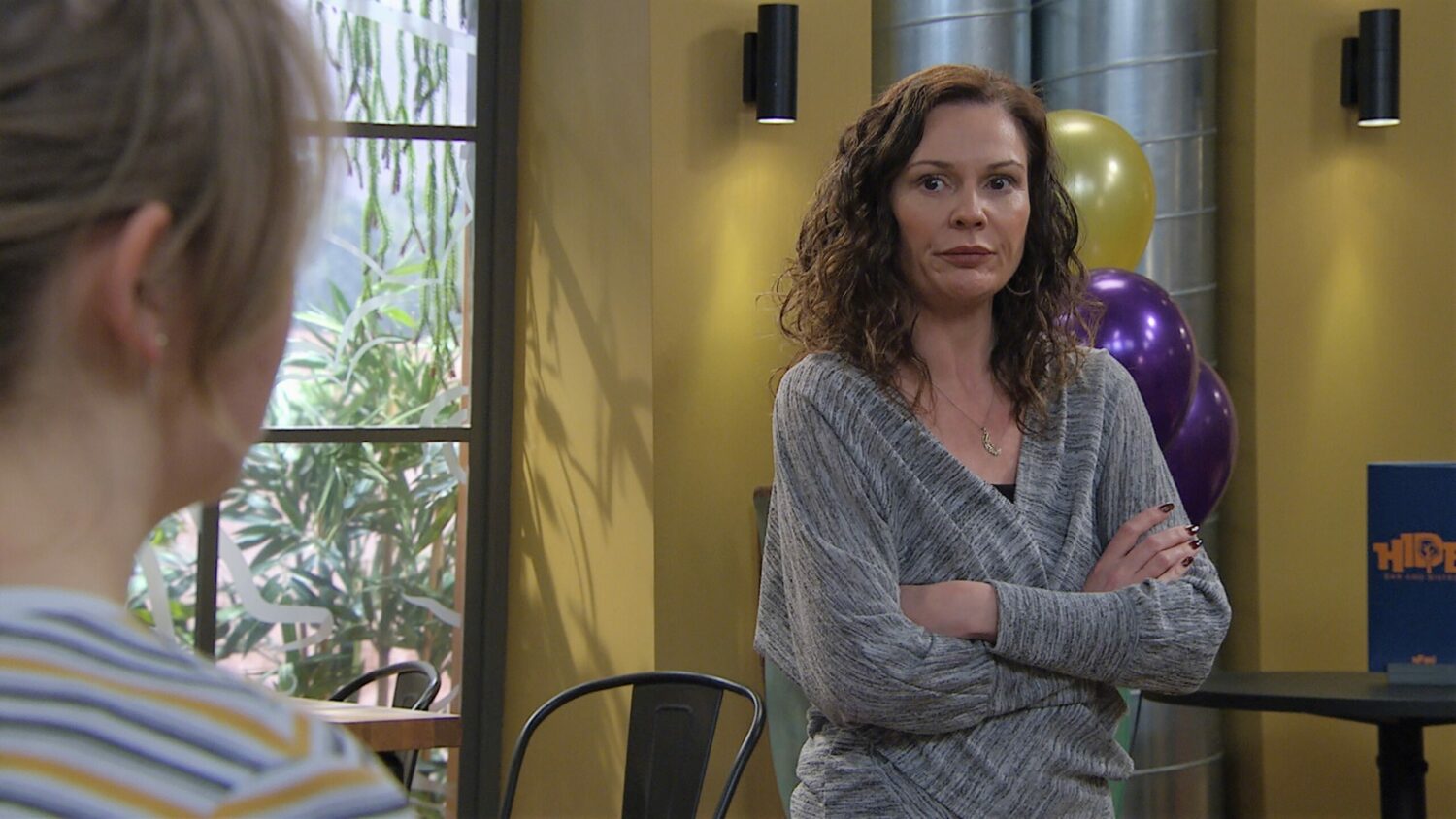 Emmerdale Chas folding her arms looking cross