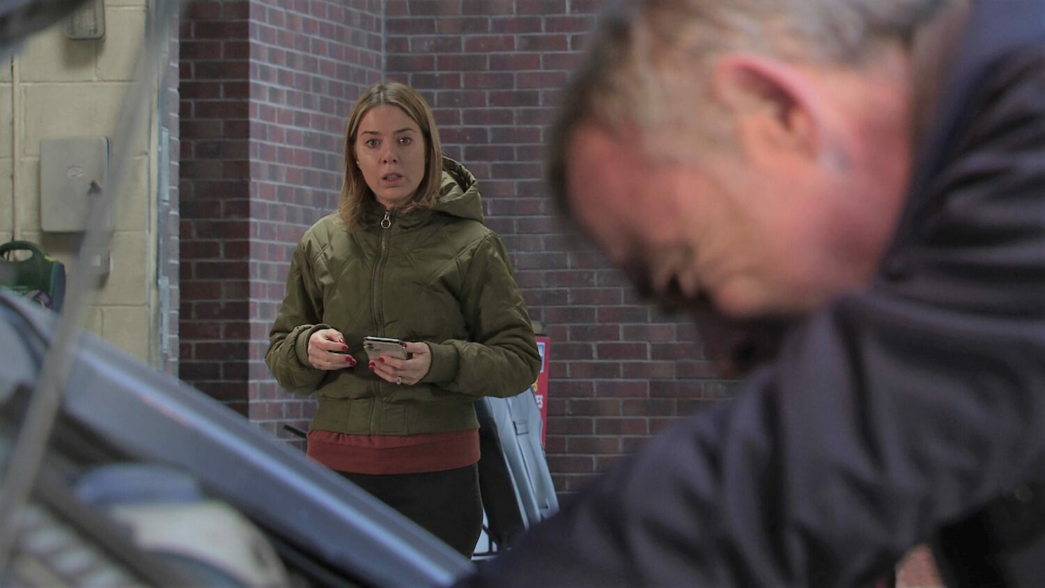 Coronation Street Abi takes a call unaware her phone is connected to the bluetooth speaker and Kevin finds out she cheated on him