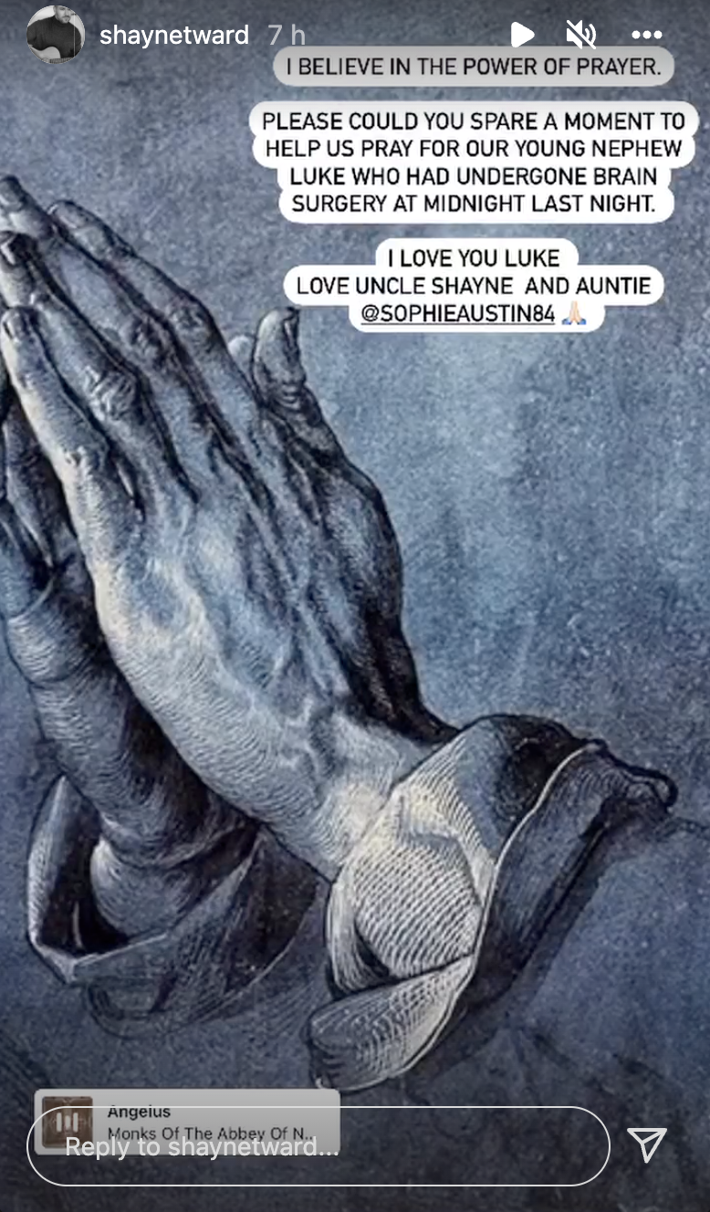 Shayne Ward prays for nephew on Instagram