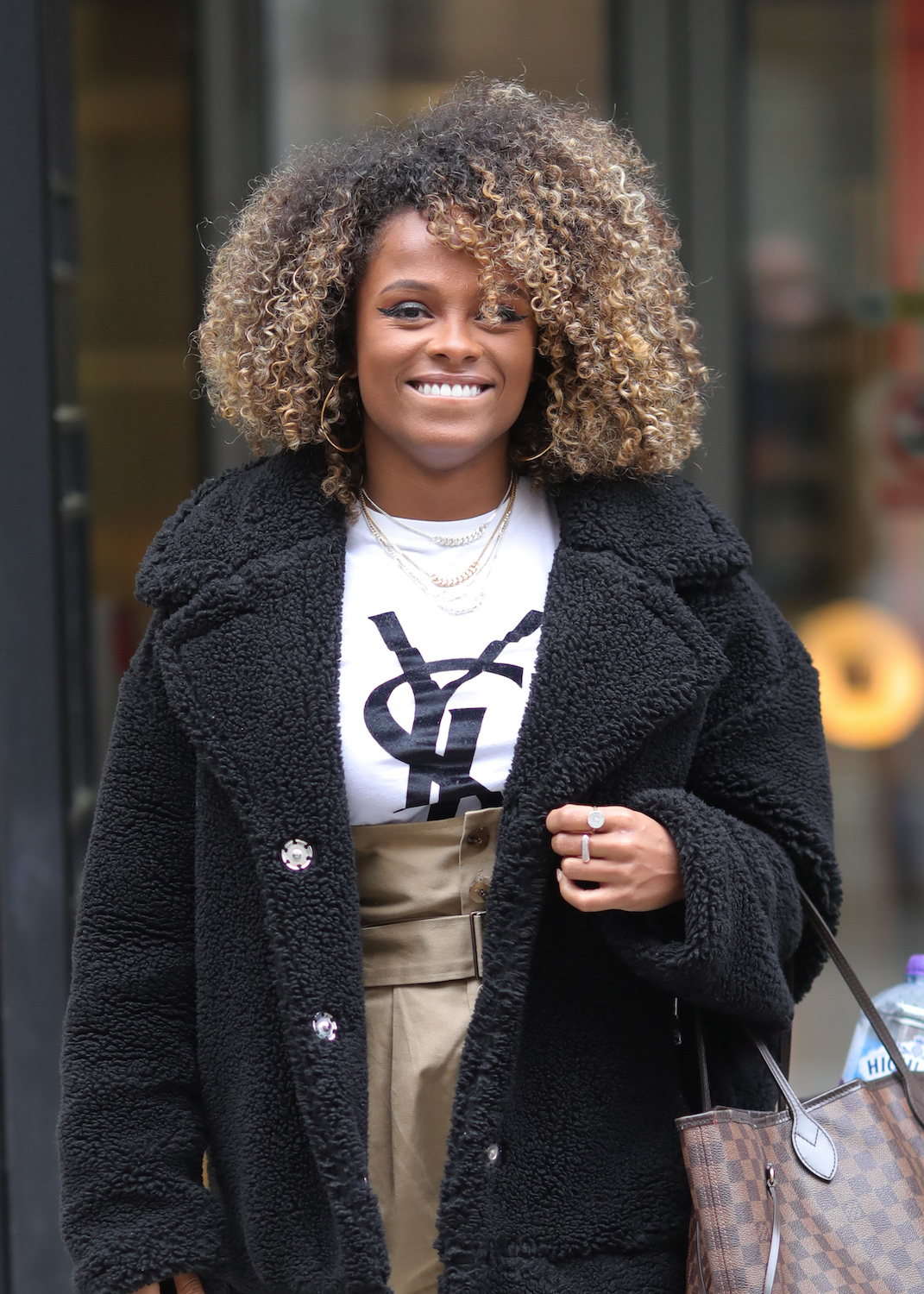 Fleur East is photographed on her way to a radio appearance