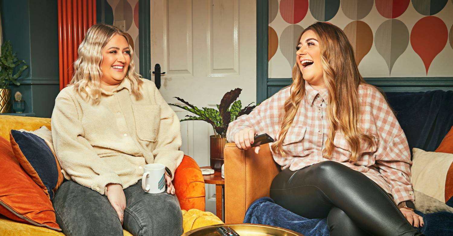 Gogglebox stars Ellie Warner and sister Izzi laughing on the show