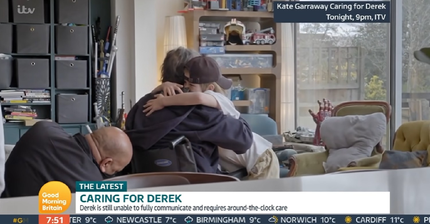 Kate Garraway son hugs dad Derek in documentary