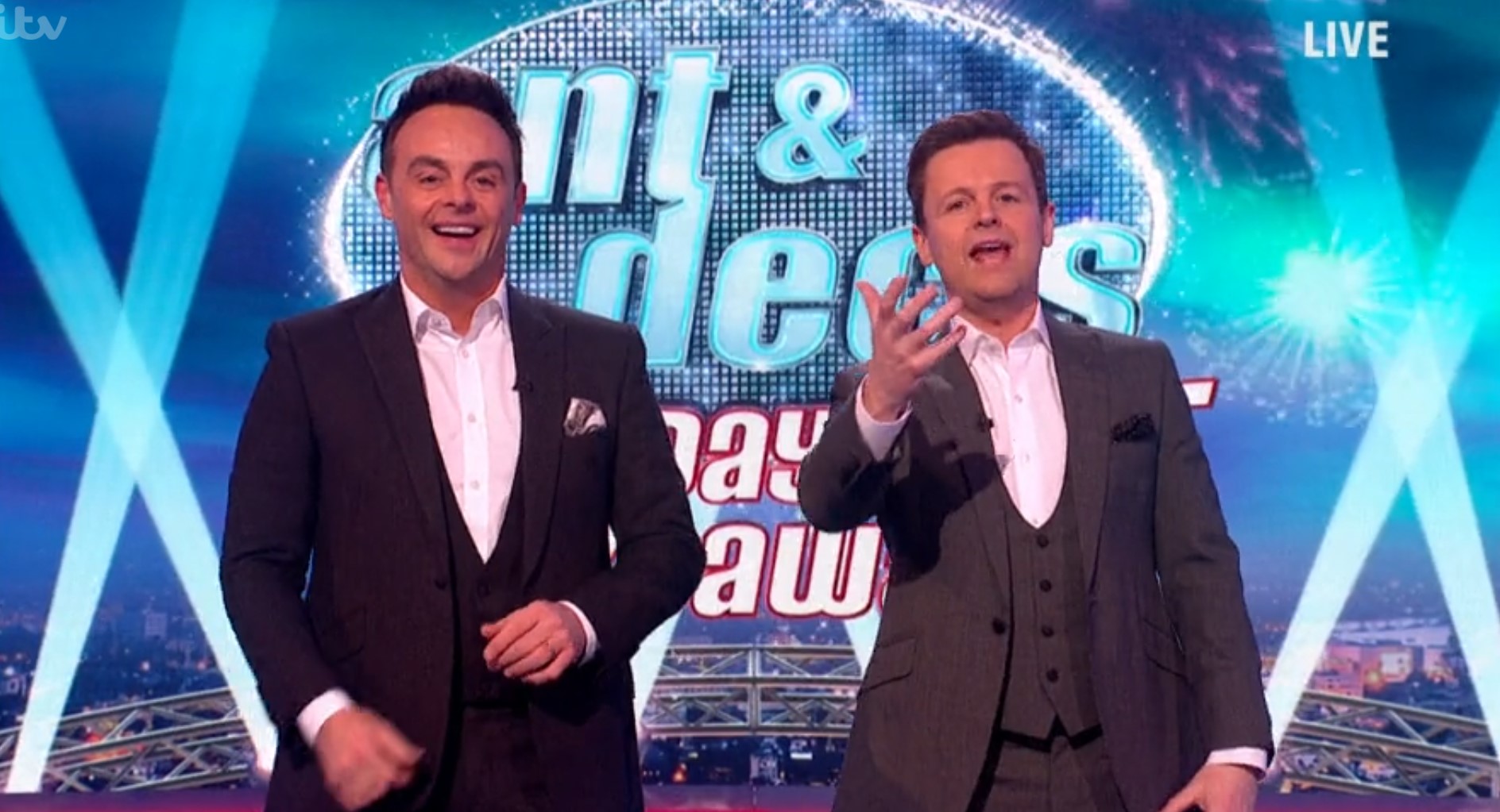 Ant and Dec's Saturday Night Takeaway hosts open the show