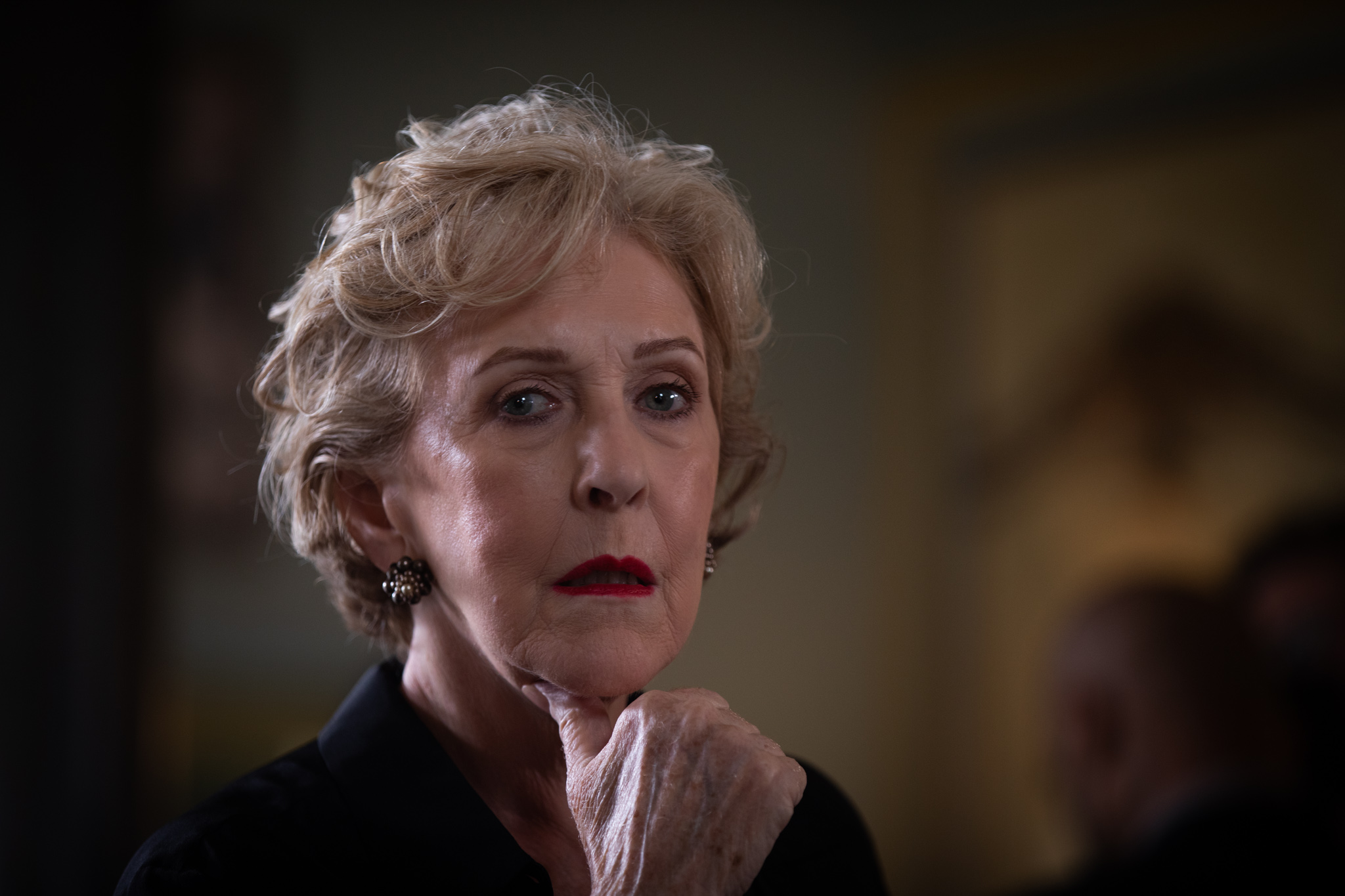 Patricia Hodge pictured looking concerned in Murder in Provence