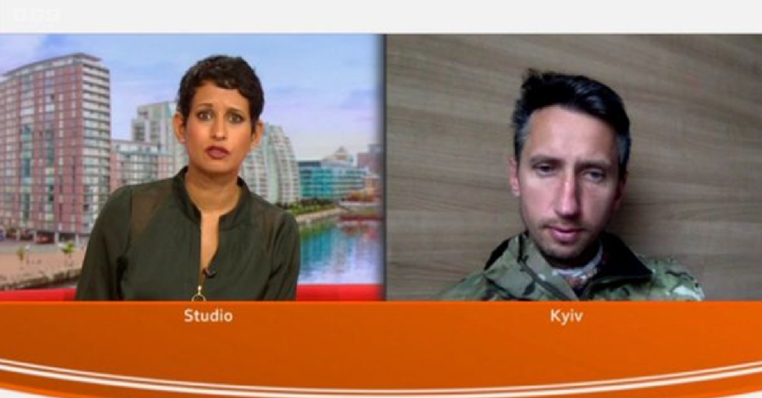 Naga Munchetty interviewing a solider on on BBC Breakfast