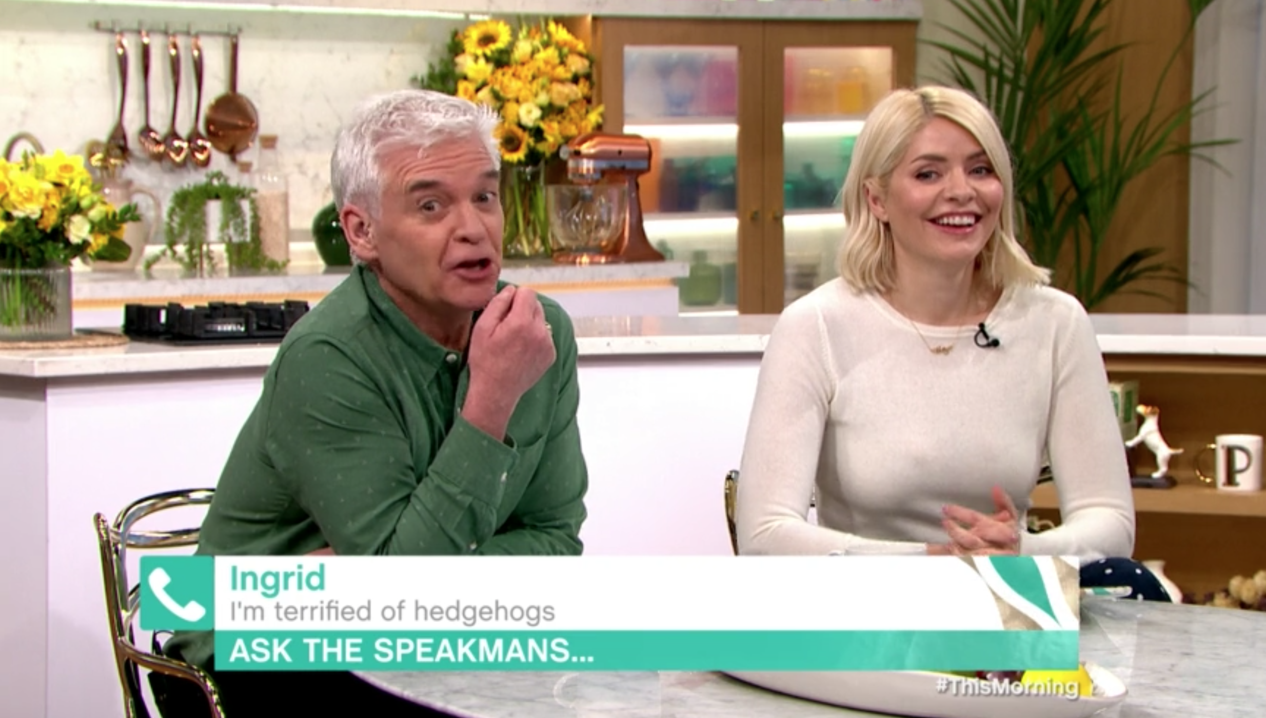 Holly Willoughby laughing with Phil on This Morning