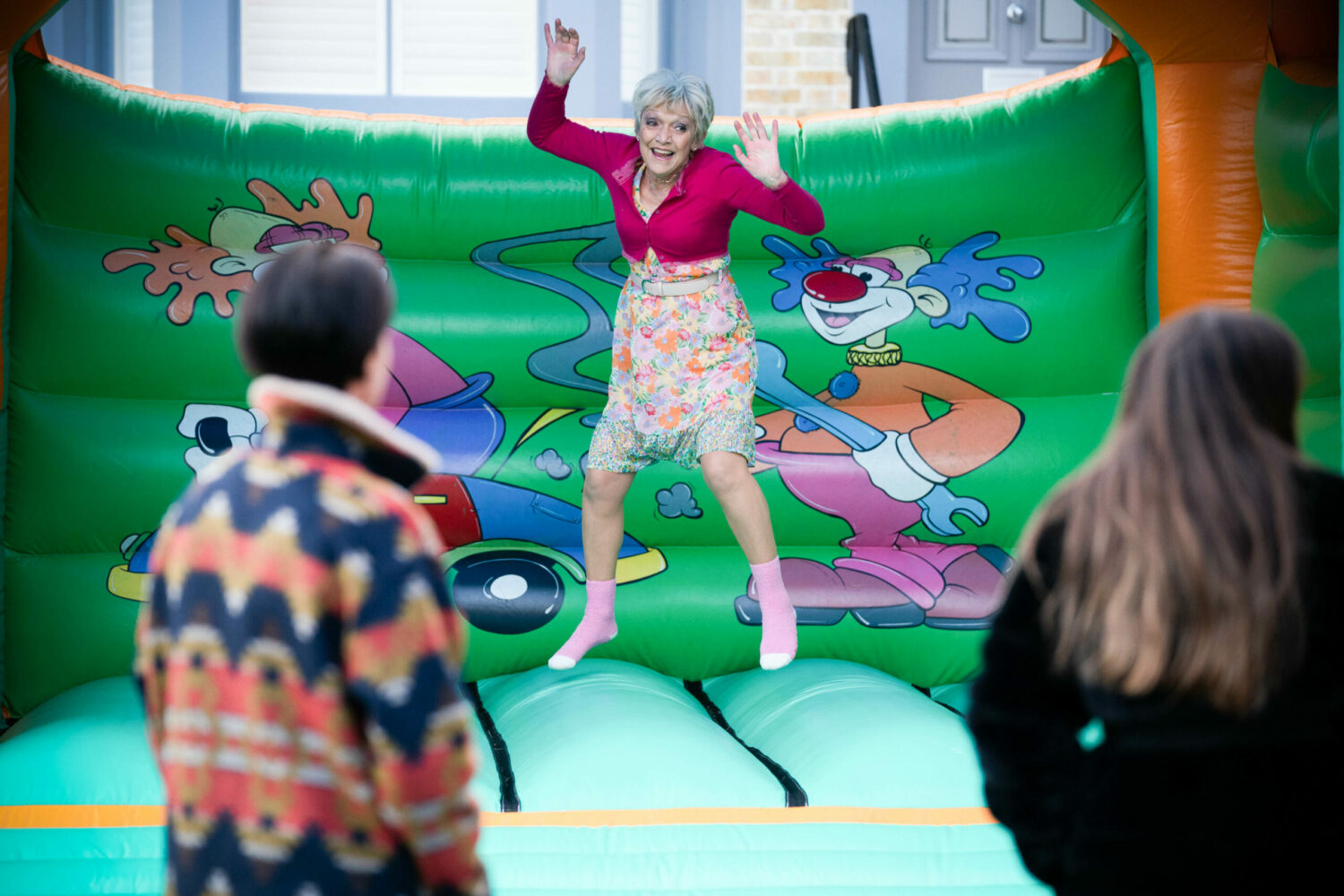 EastEnders Jean on the bouncy castle