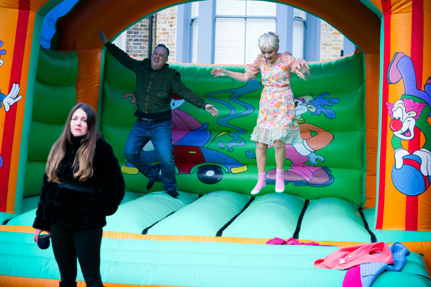 EastEnders Jean on the bouncy castle