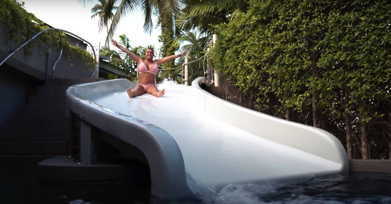 Katie has been enjoying the facilities at the hotel, including this water slide