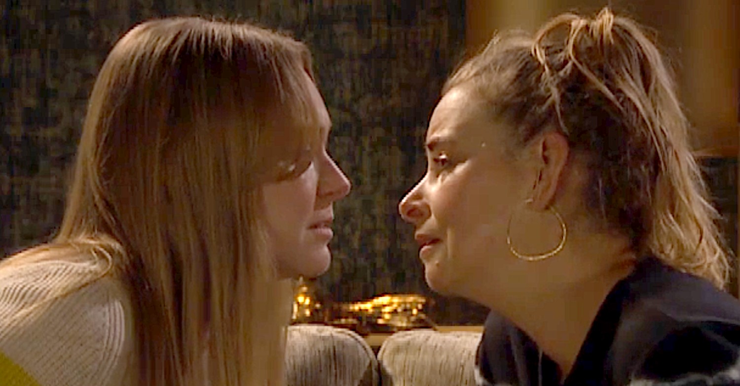 Charity and Vanessa almost kissing in Emmerdale 