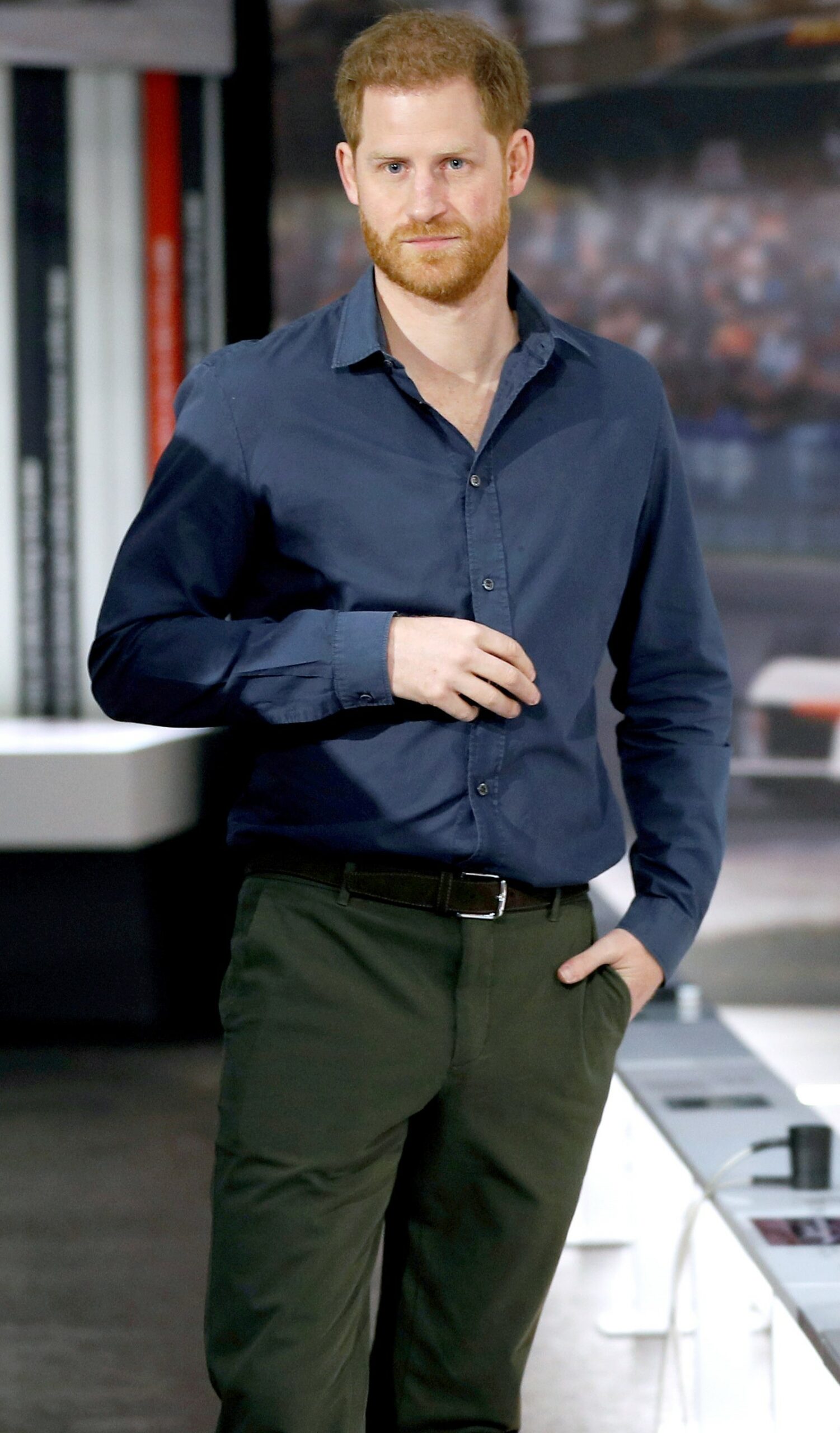 Prince Harry wears navy shirt during royal engagement