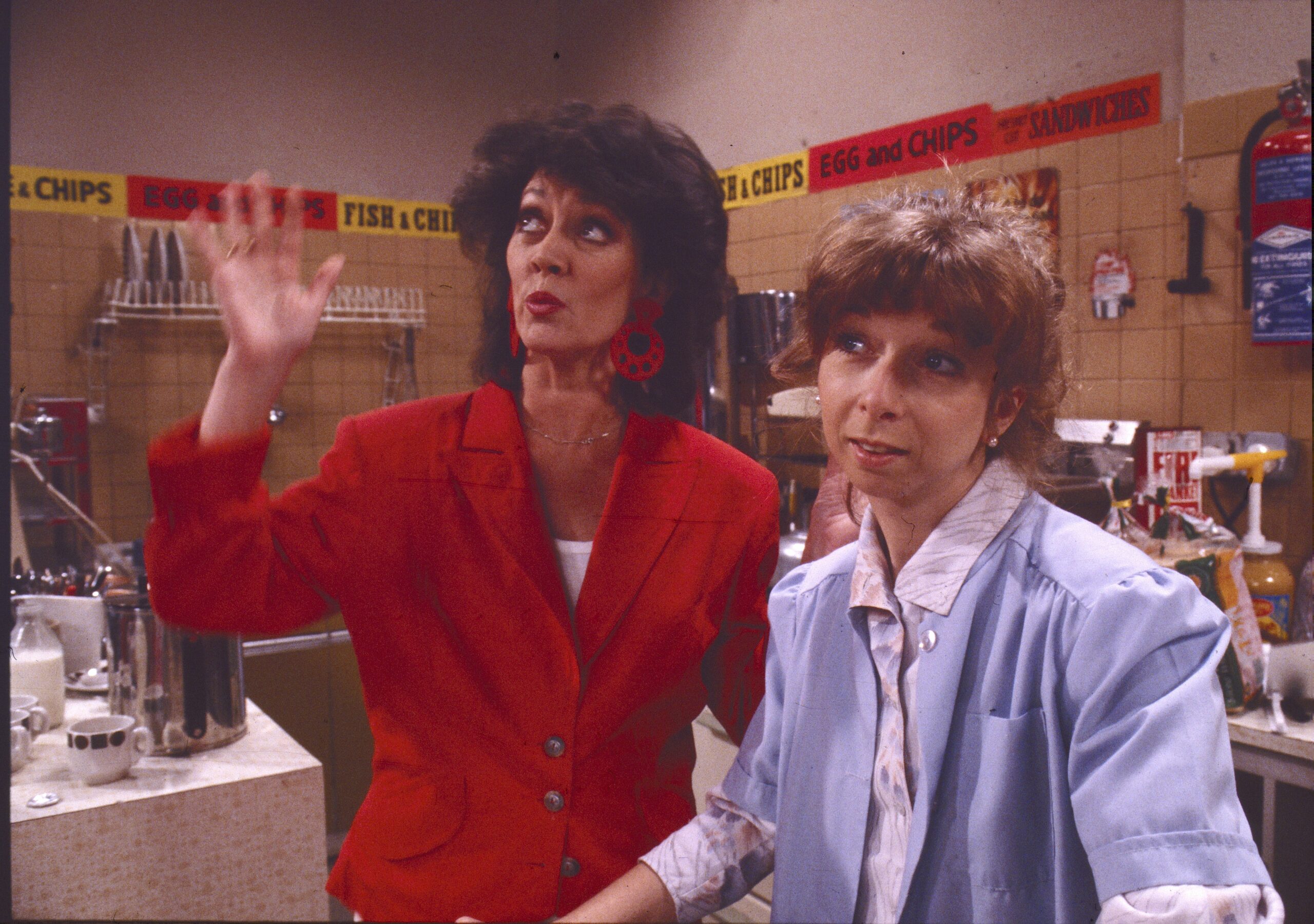 Coronation Street Alma and Gail talk excitedly about the cafe