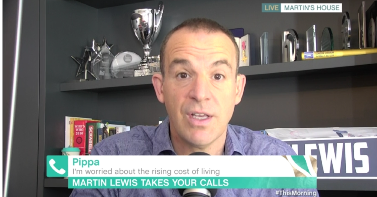 Money expert Martin Lewis speaking to the camera on This Morning