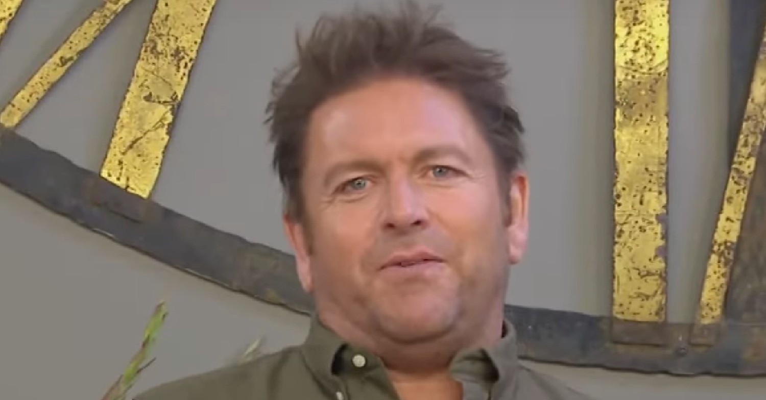 James Martin in his kitchen in a khaki shirt