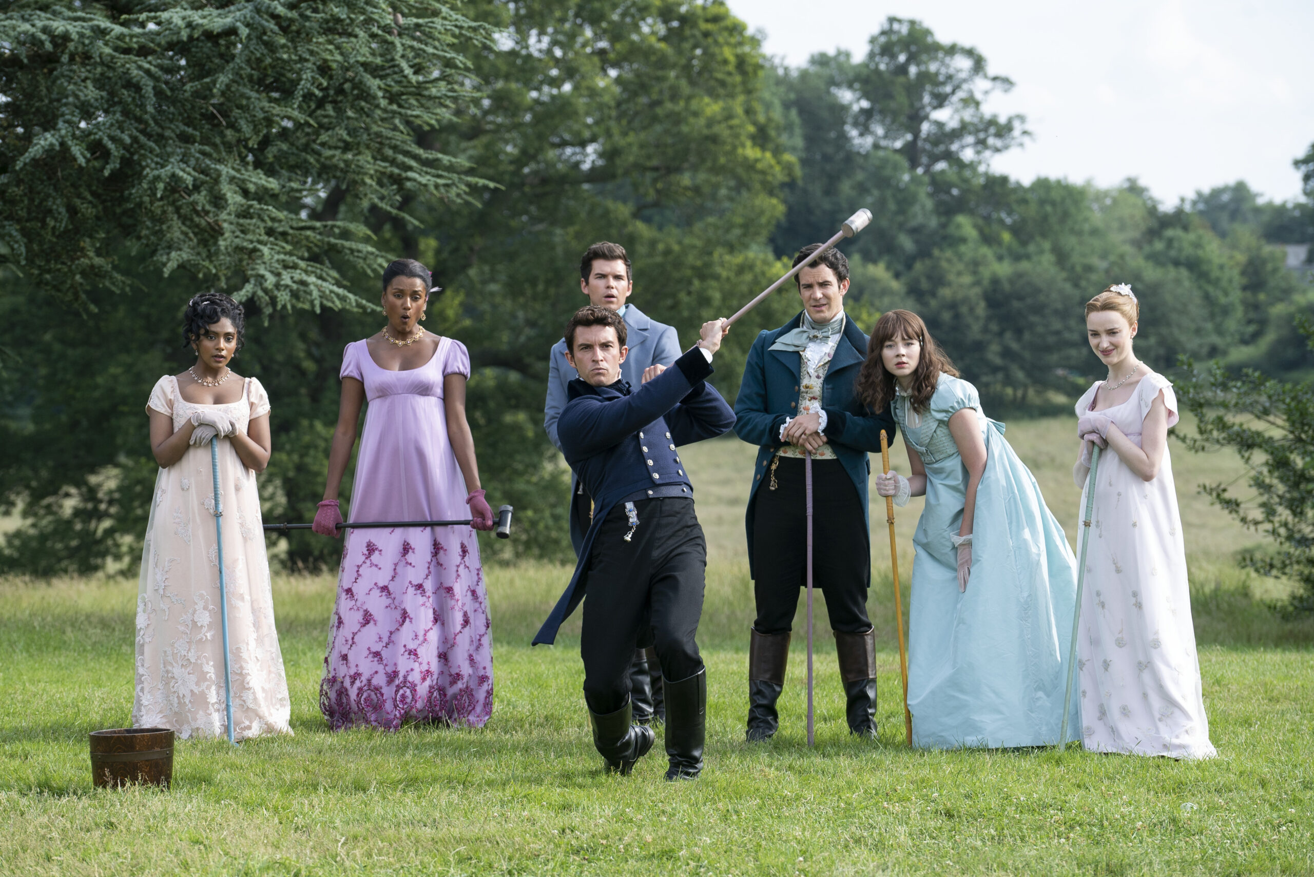 The Bridgerton cast playing croquet